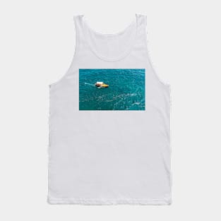 Top view on fishing boat in turquoise Mediterranean sea Tank Top